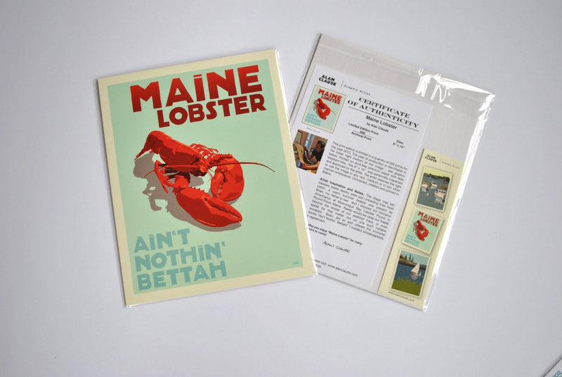 Maine Lobster Art Print 8" x 10" Travel Poster - Maine