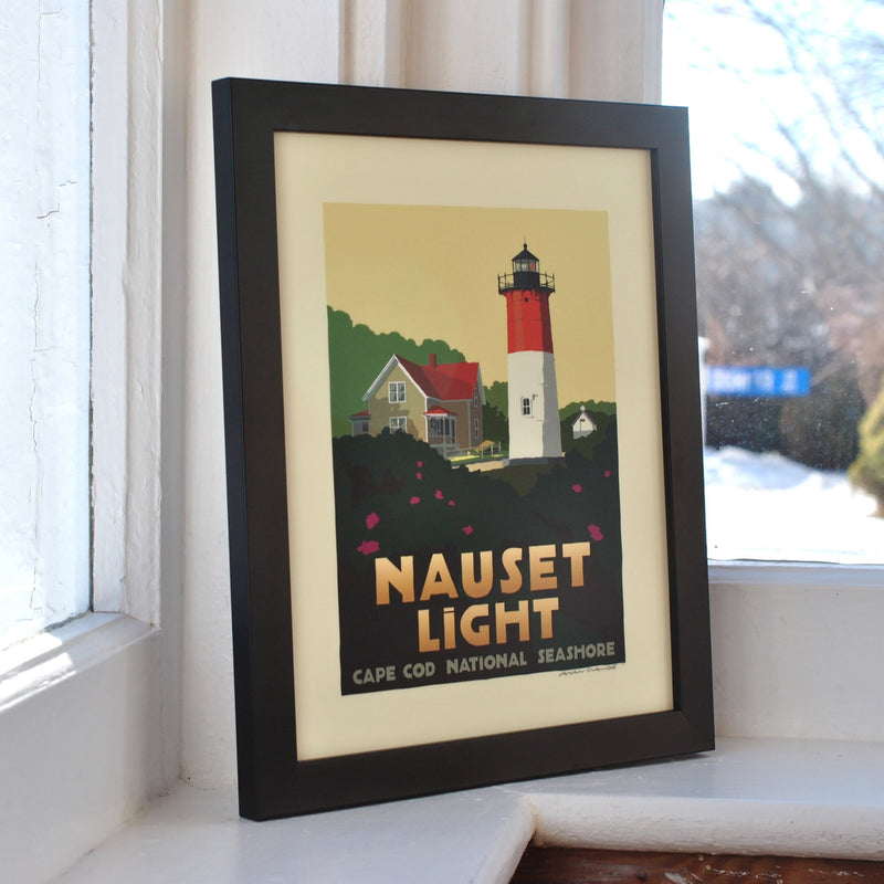 Nauset Light Art Print 8" x 10" Framed Travel Poster - Massachusetts
