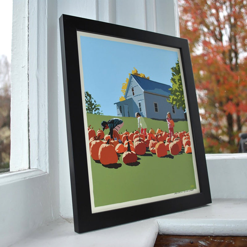 Fall Pumpkin Kids Art Print 8" x 10" Framed Wall Poster - Maine