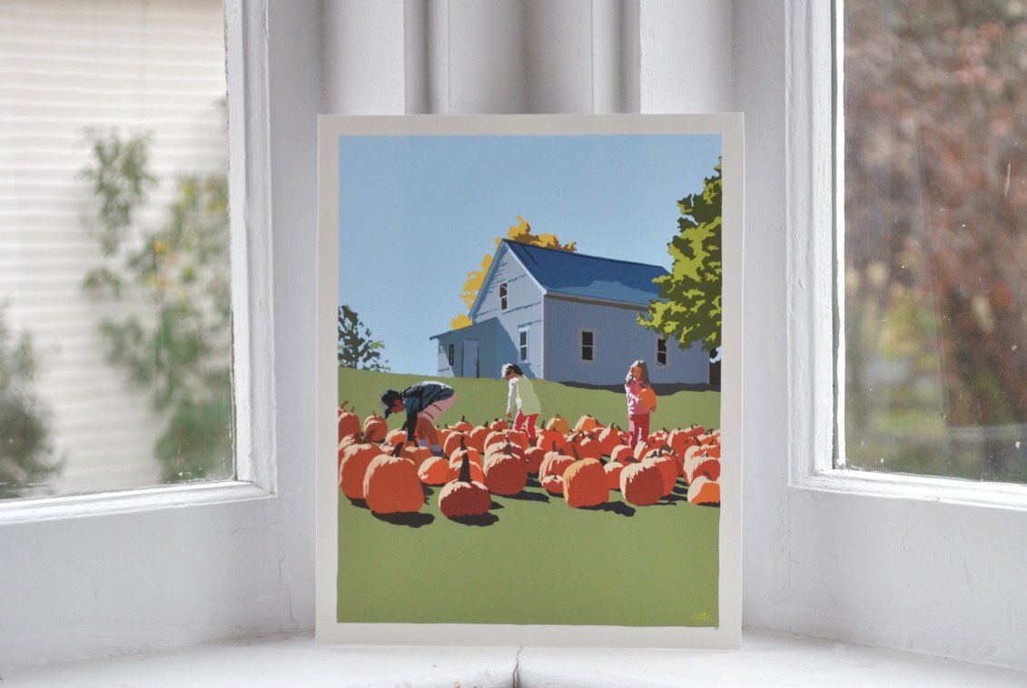 Fall Pumpkin Kids Art Print 8" x 10" Wall Poster - Maine