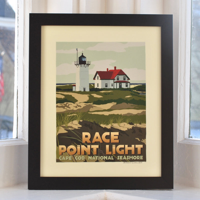 Race Point Light Art Print 8" x 10" Framed Travel Poster - Massachusetts