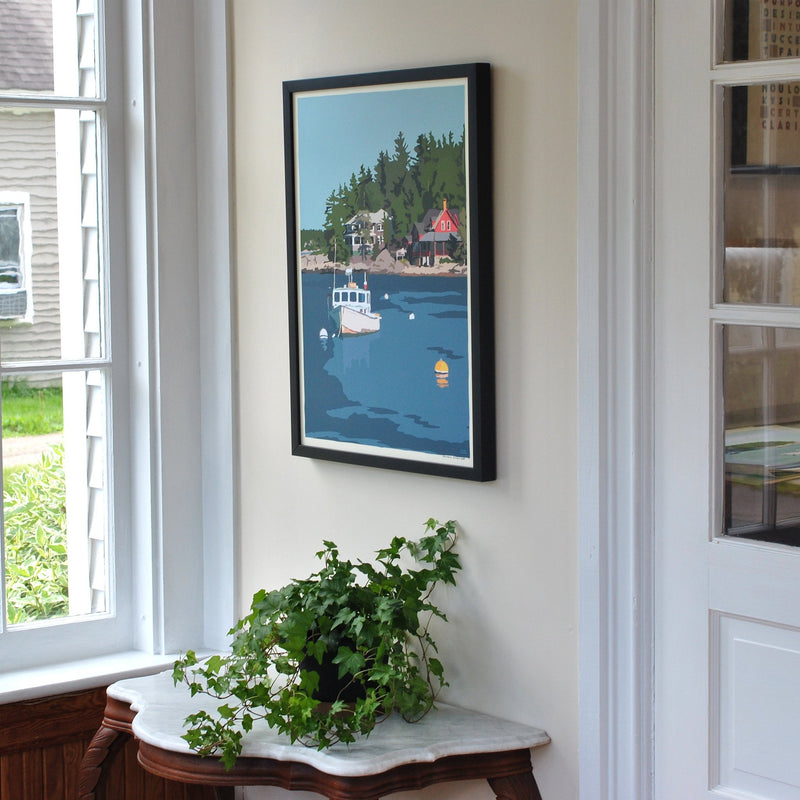 Lobster Boat at Five Islands Art Print 18" x 24" Framed Wall Poster - Maine