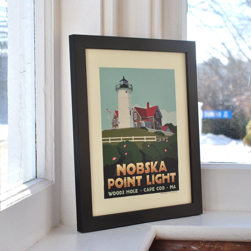 Nobska Point Light Art Print 8" x 10" Framed Travel Poster - Massachusetts