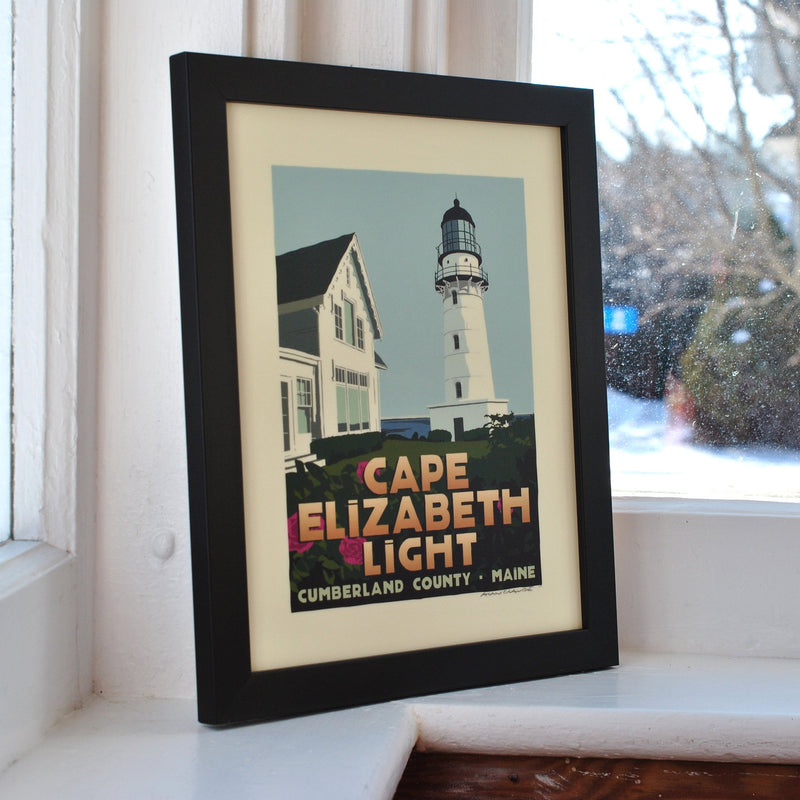 Cape Elizabeth Light Art Print 8" x 10" Framed Travel Poster - Maine