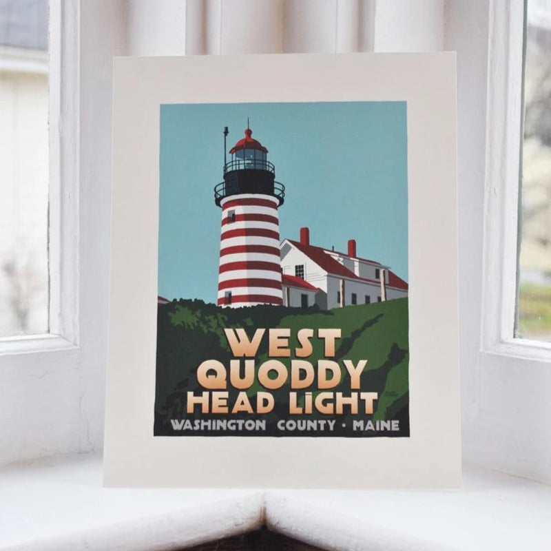 West Quoddy Head Light Art Print 8" x 10" Travel Poster - Maine
