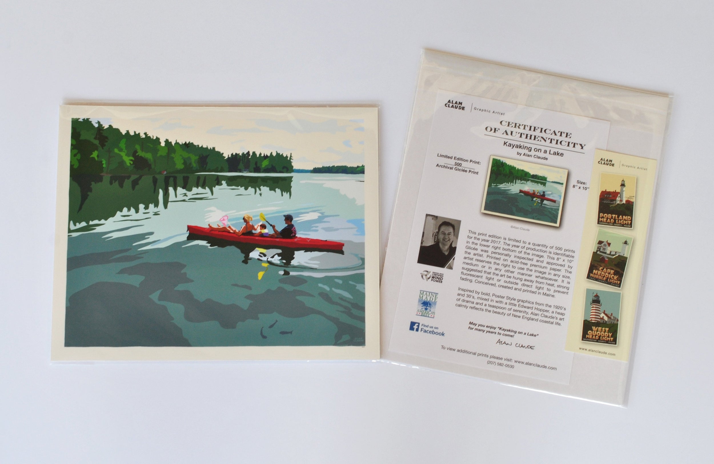 Kayaking on a Lake Art Print 8" x 10" Wall Poster - Maine