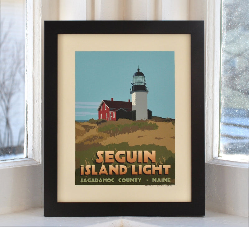 Seguin Island Light Art Print 8" x 10" Framed Travel Poster - Maine