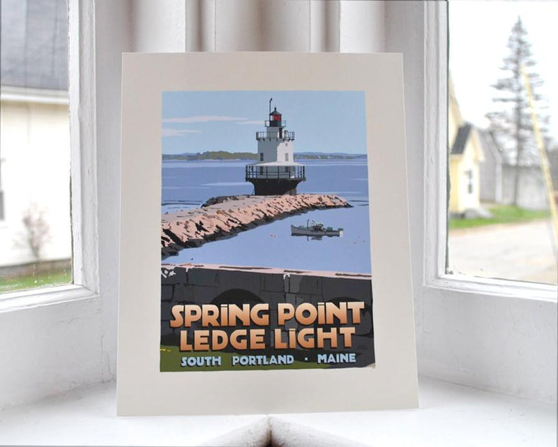 Spring Point Ledge Light Art Print 8" x 10" Travel Poster - Maine