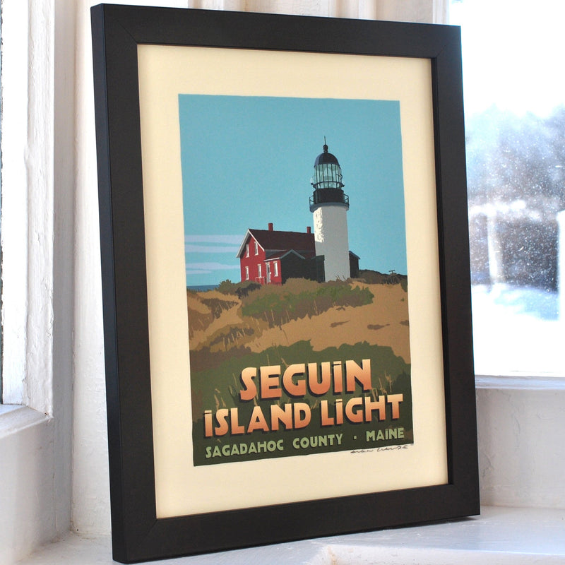 Seguin Island Light Art Print 8" x 10" Framed Travel Poster - Maine