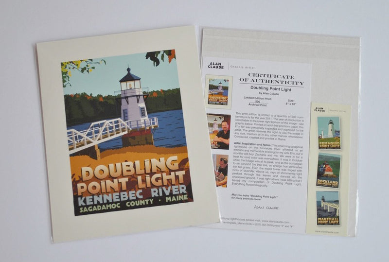 Doubling Point Light Art Print 8" x 10" Travel Poster - Maine