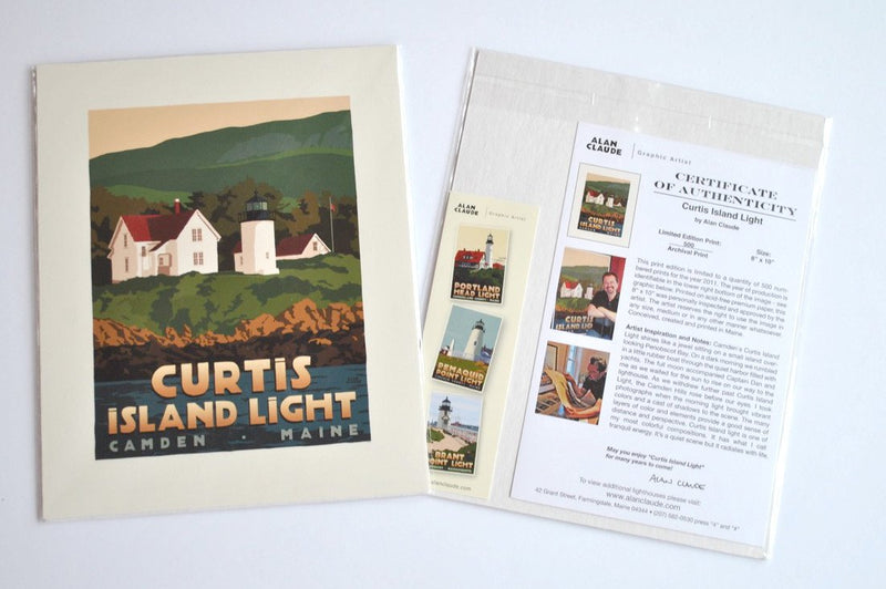 Curtis Island Light Art Print 8" x 10" Travel Poster - Maine
