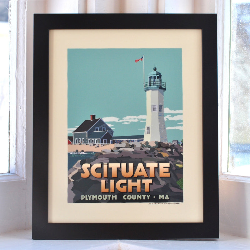 Scituate Light Art Print 8" x 10" Framed Travel Poster - Massachusetts
