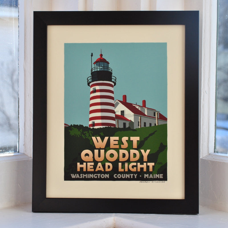 West Quoddy Head Light Art Print 8" x 10" Framed Travel Poster - Maine