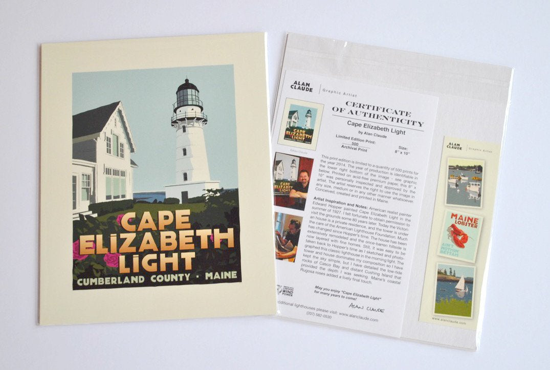 Cape Elizabeth Light Art Print 8" x 10" Travel Poster - Maine