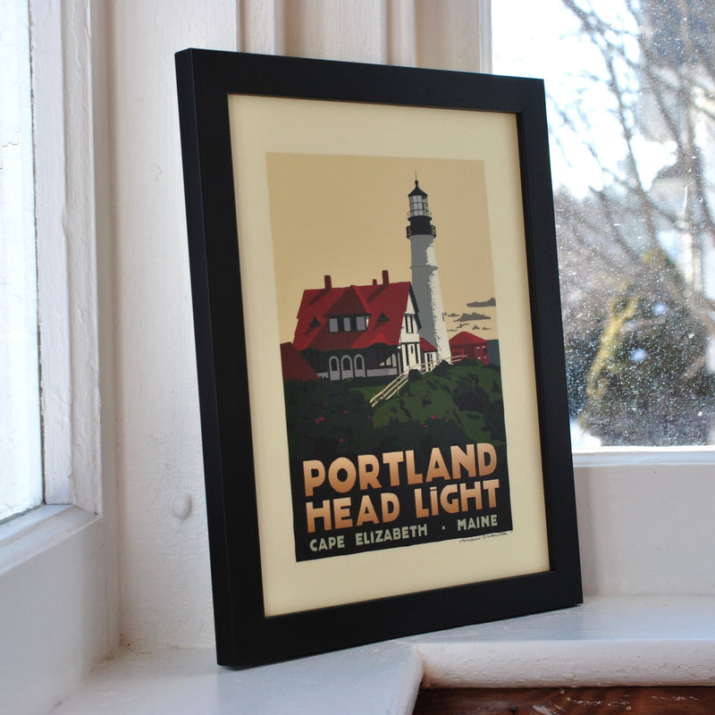 Portland Head Light Art Print 8" x 10" Framed Travel Poster - Maine