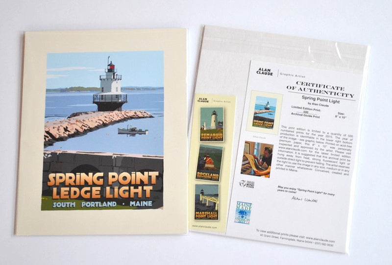 Spring Point Ledge Light Art Print 8" x 10" Travel Poster - Maine