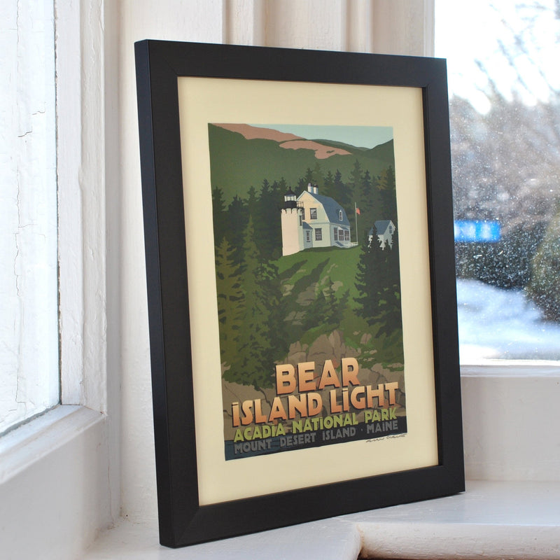 Bear Island Light Art Print 8" x 10" Framed Travel Poster - Maine