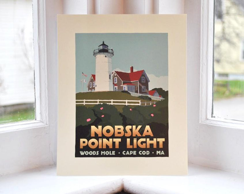 Nobska Point Light Art Print 8" x 10" Travel Poster - Massachusetts