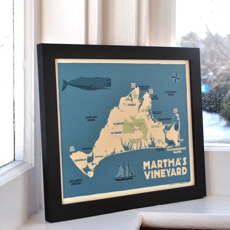 Martha's Vineyard Map Art Print 8" x 10" Framed Travel Poster - Massachusetts