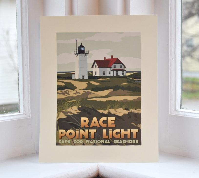 Race Point Light Art Print 8" x 10" Travel Poster - Massachusetts