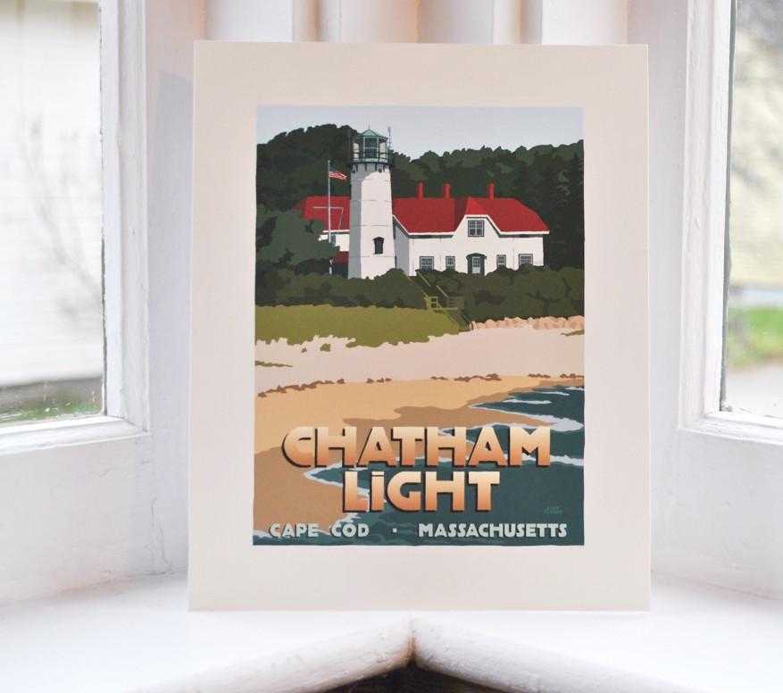Chatham Light Art Print 8" x 10" Travel Poster - Massachusetts