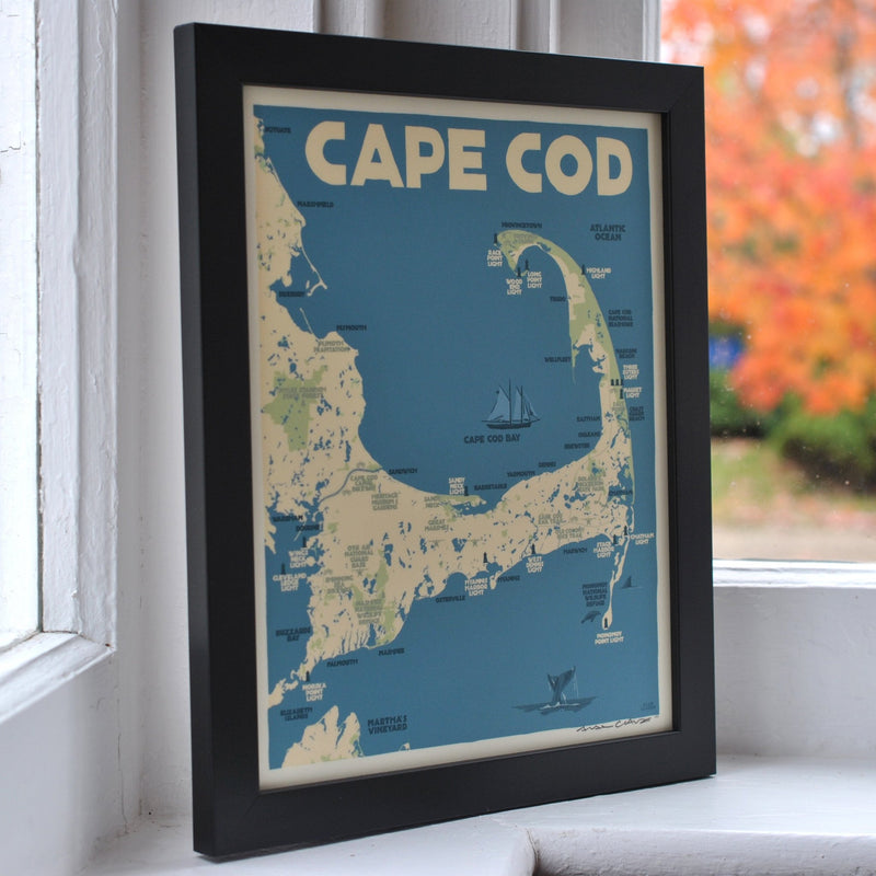 Cape Cod Map Art Print 8" x 10" Framed Travel Poster - Massachusetts