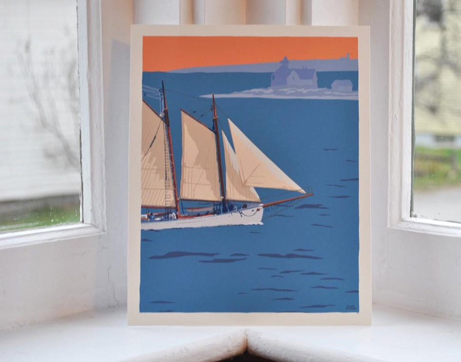 Schooner at the Cuckolds Art Print 8" x 10" Wall Poster - Maine