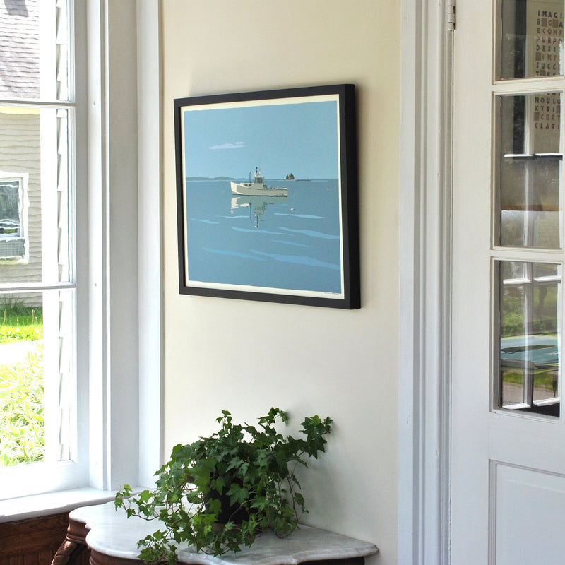 Tranquility Lobster Boat Art Print 18" x 24" Framed Wall Poster - Maine