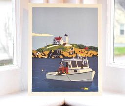 Lobstering at the Nubble Art Print 8" x 10" Wall Poster - Maine