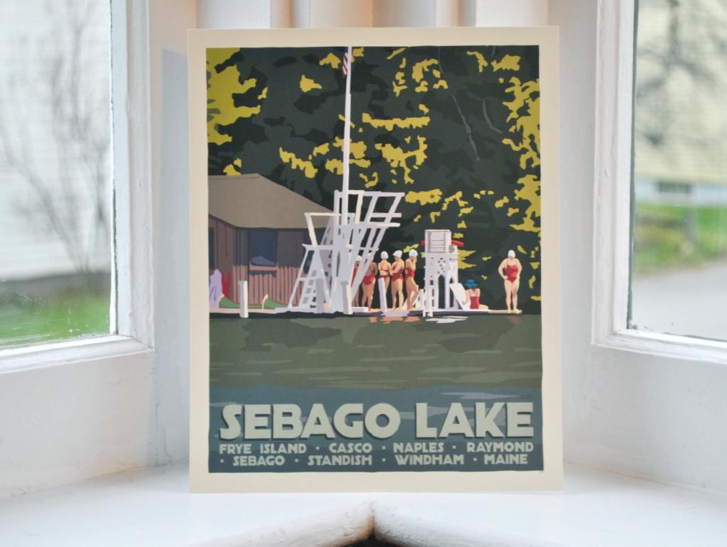 Sebago Lake Swimmers Art Print 8" x 10" Travel Poster - Maine
