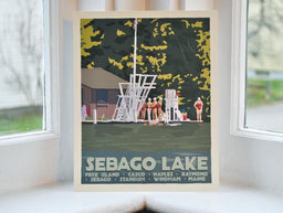 Sebago Lake Swimmers Art Print 8" x 10" Travel Poster - Maine