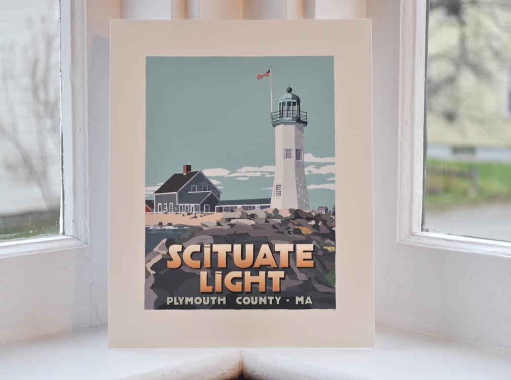 Scituate Light Art Print 8" x 10" Travel Poster - Massachusetts