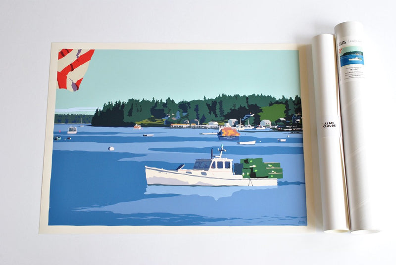 Port Clyde Lobster Boat Art Print 18" x 24" Wall Poster - Maine