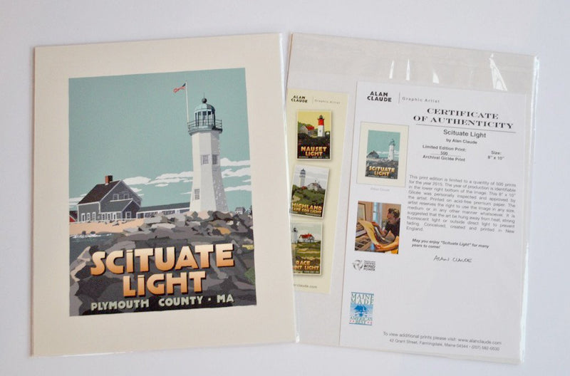 Scituate Light Art Print 8" x 10" Travel Poster - Massachusetts