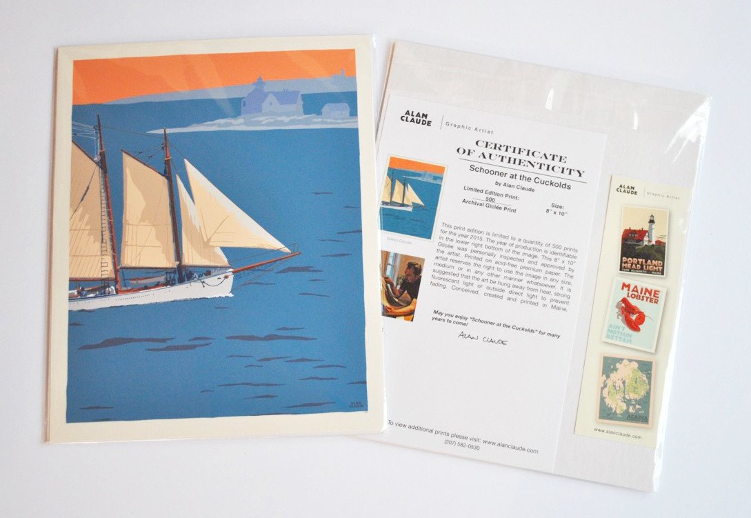 Schooner at the Cuckolds Art Print 8" x 10" Wall Poster - Maine