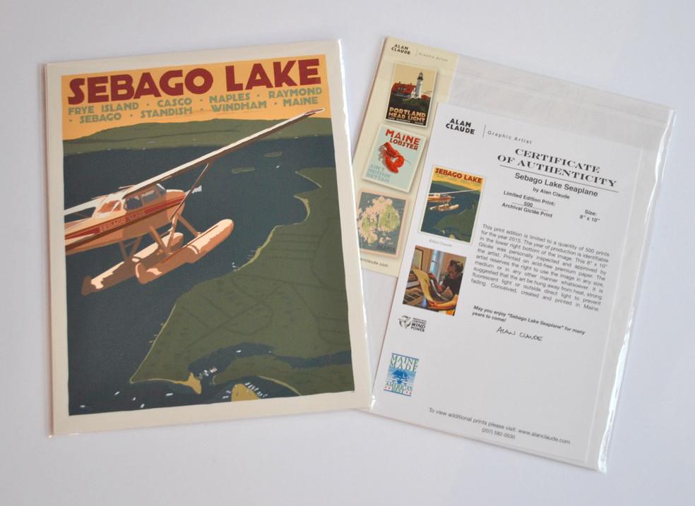 Sebago Lake Seaplane Art Print 8" x 10" Travel Poster - Maine