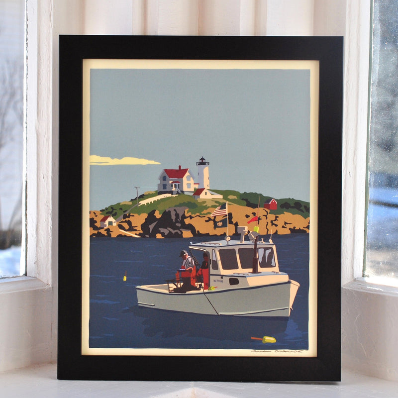Lobstering at the Nubble Art Print 8" x 10" Framed Wall Poster - Maine