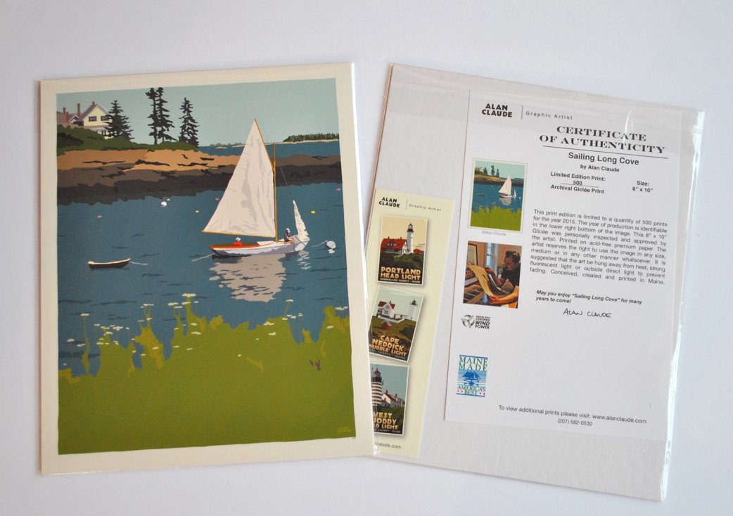 Sailing Long Cove Art Print 8" x 10" Wall Poster - Maine