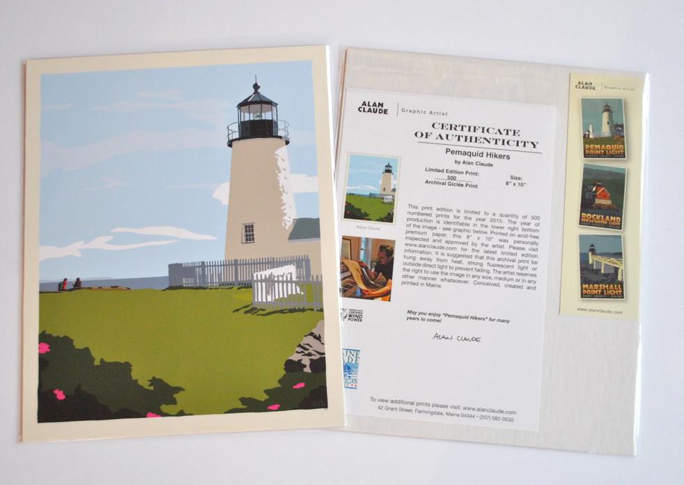 Pemaquid Point Light Hikers Art Print 8" x 10" Wall Poster - Maine