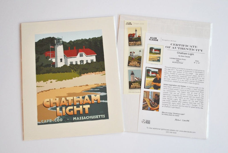 Chatham Light Art Print 8" x 10" Travel Poster - Massachusetts
