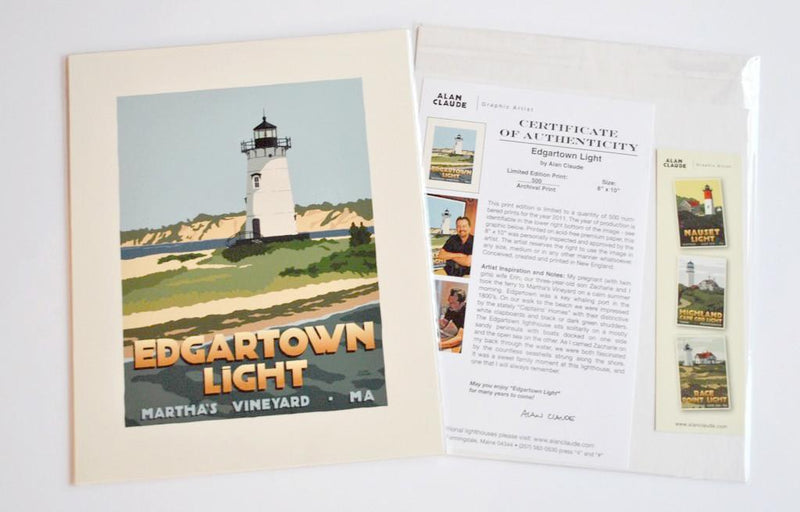 Edgartown Light Art Print 8" x 10" Travel Poster - Massachusetts