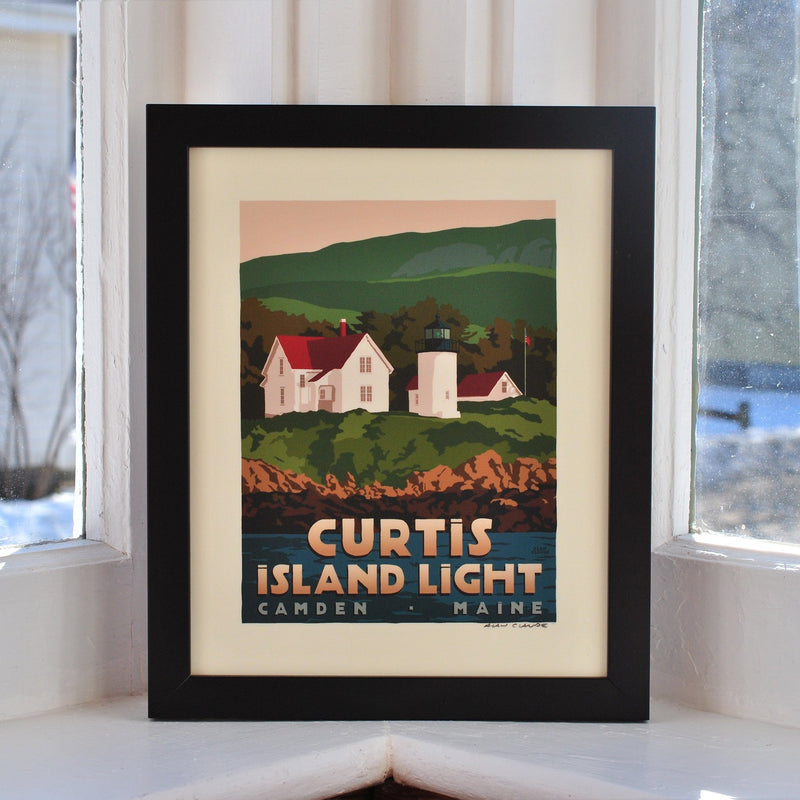 Curtis Island Light Art Print 8" x 10" Framed Travel Poster - Maine