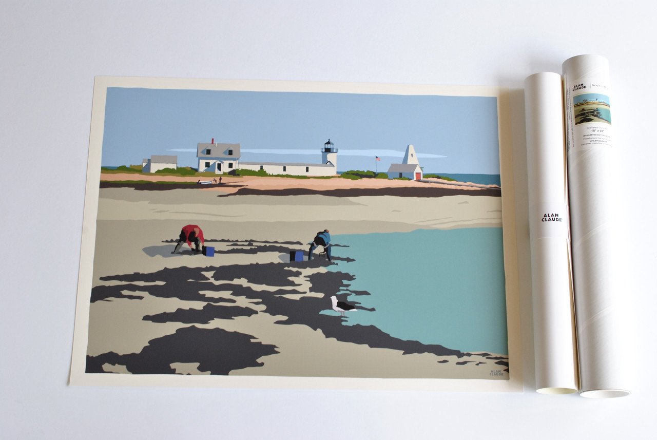 Goat Island Clammers Art Print 18" x 24" Wall Poster - Maine