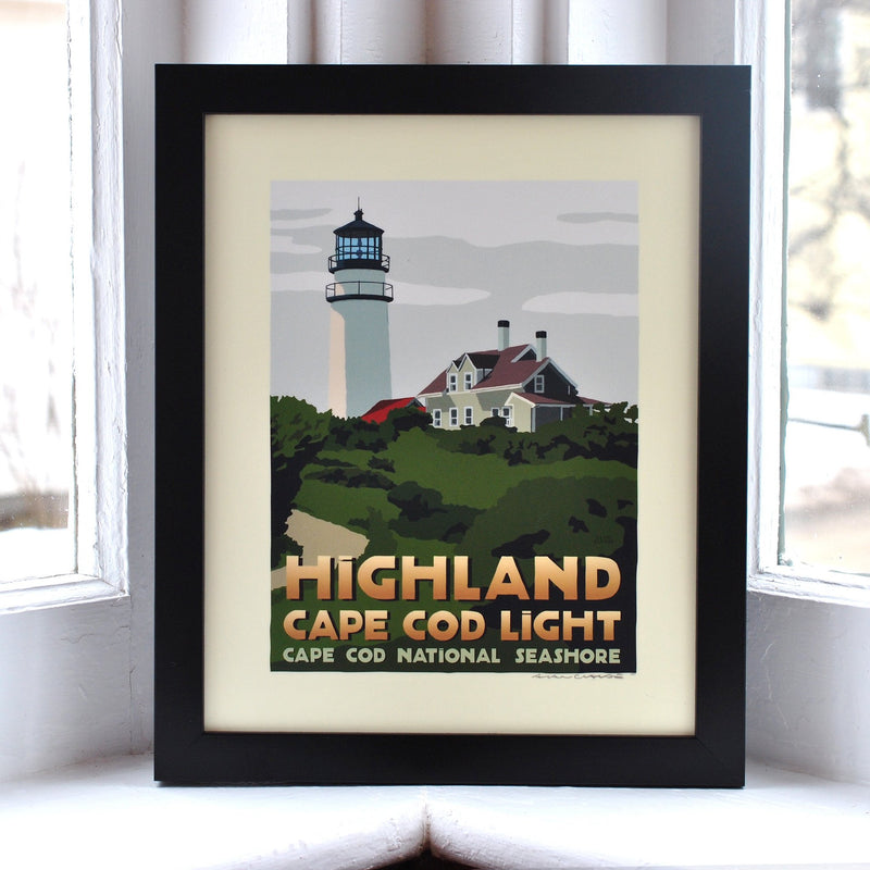 Highland Light Art Print 8" x 10" Framed Travel Poster - Massachusetts