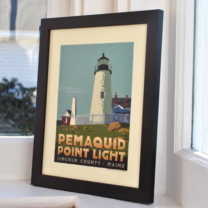 Pemaquid Point Light Art Print 8" x 10" Framed Travel Poster - Maine