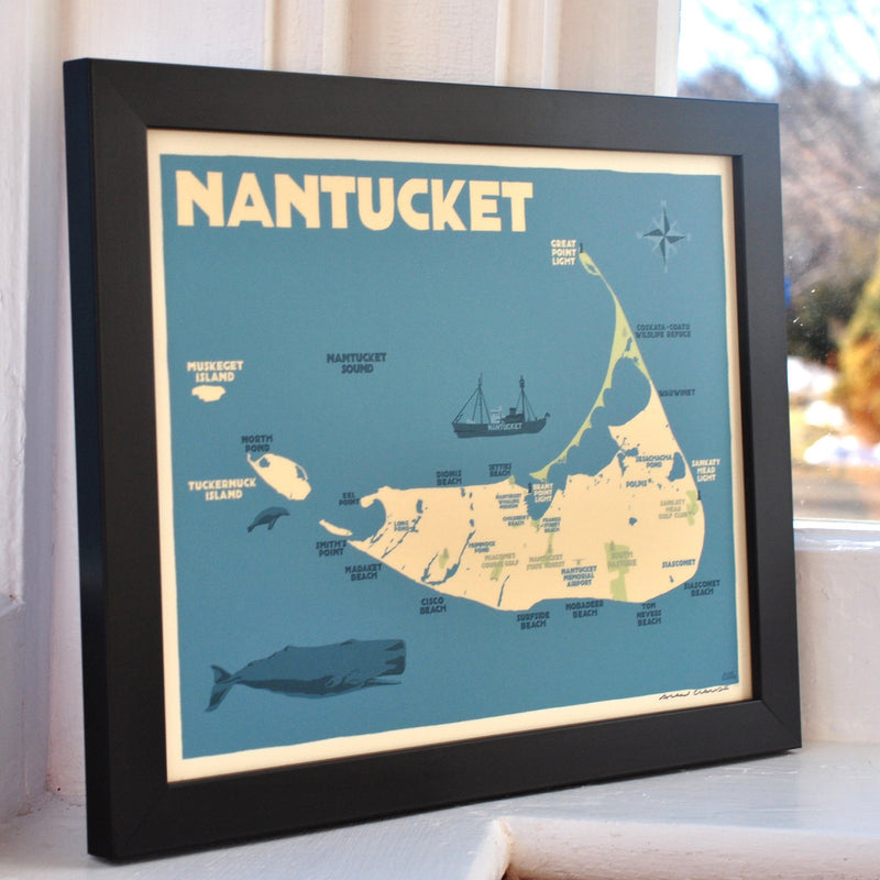 Nantucket Map Art Print 8" x 10" Framed Travel Poster - Massachusetts