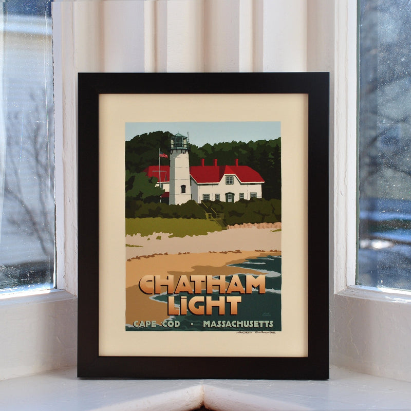 Chatham Light Art Print 8" x 10" Framed Travel Poster - Massachusetts