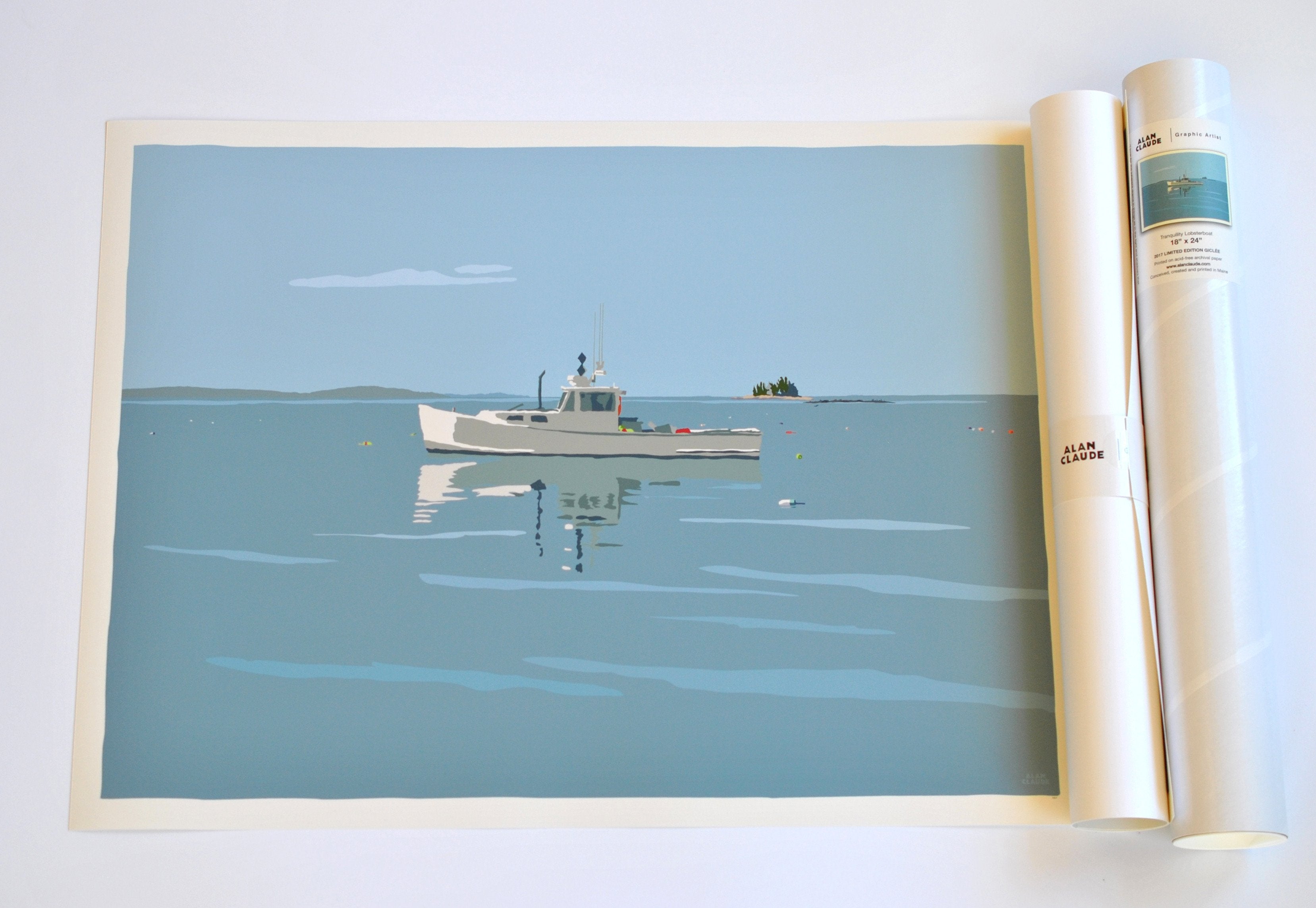 Tranquility Lobster Boat Art Print 18" x 24" Wall Poster - Maine