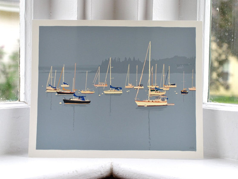 Sailboats in Rockland Harbor Art Print 8" x 10" Wall Poster - Maine