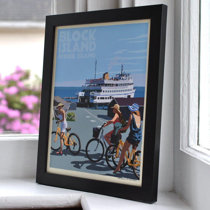 Block Island Bicycle Girls Art Print 8" x 10" Framed Travel Poster - Rhode Island